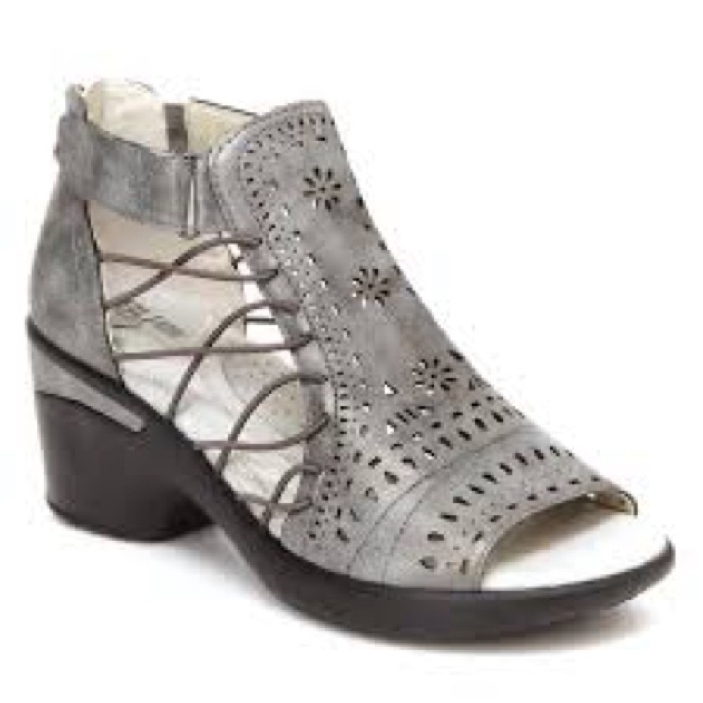 Women's Gray Perforated Peep-Toe Heels
